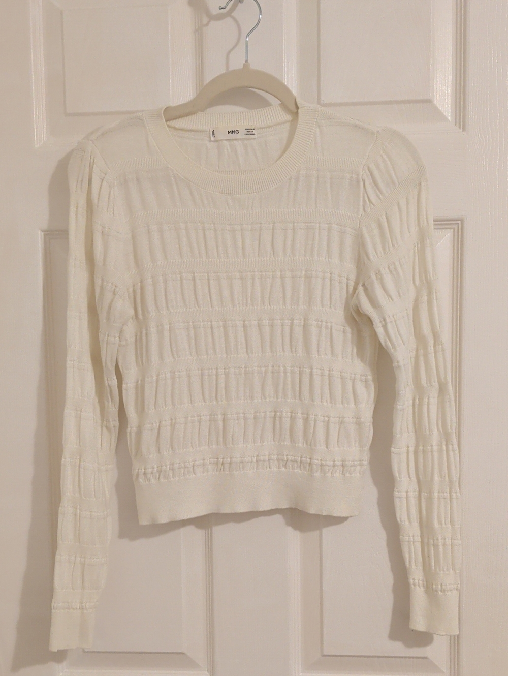 Mango Cream Textured Ribbed Long-Sleeve Sweater